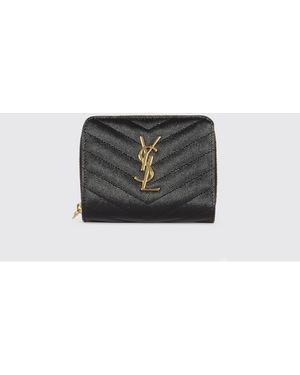 Saint Laurent Cassandre Grained Leather Wallet - Black