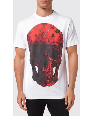 Philipp Plein Cotton T-Shirt With Contrasting Back Skull And Logo Print - White