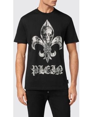 Philipp Plein Cotton T-Shirt With Contrasting Skull And Logo Print - Black