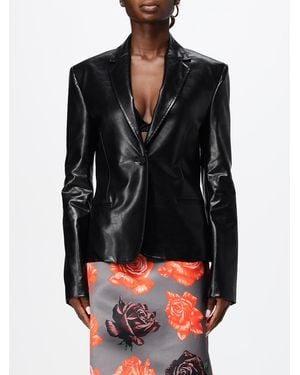 MSGM Blazer Droit En Similicuir À Revers En Pointe - Noir