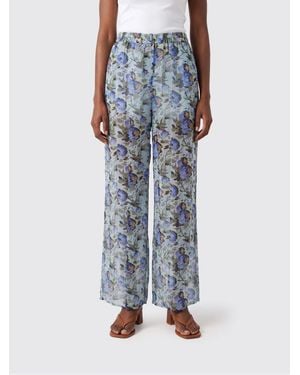 Semicouture Athena Floral Print High-Waisted Palazzo Trousers - Blue