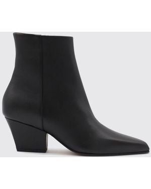 Paris Texas Jane Calf Leather Western Ankle Boots With Chunky Heel - Black