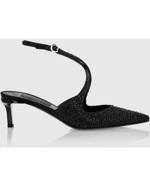 Philipp Plein Satin Pumps With Rhinestones And An Ankle Strap - Black