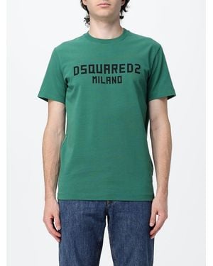 DSquared² Camiseta De Algodón De Manga Corta Con Logo Estampado En Contraste - Verde