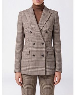 Tagliatore Houndstooth Double-Breasted Polyester Blend Blazer - Brown
