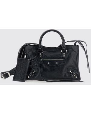 Balenciaga Le City Studded Arena Lambskin Handbag With Shoulder Strap - Black
