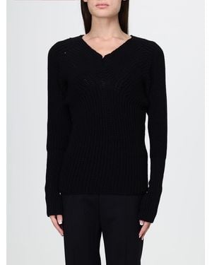 Lemaire Pure Wool V-Neck Sweater With Ribbed Trims - Black