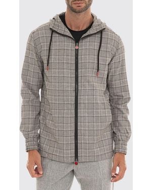 Kiton Tartan Cotton Zip-Up Hoodie With Dropped Shoulders - Gray