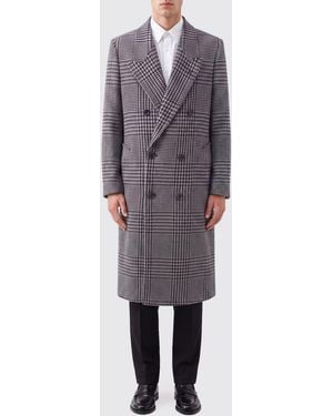Emporio Armani Long Double-Breasted Virgin Wool Coat With Houndstooth Pattern - Grey