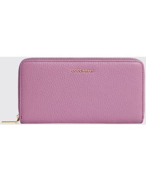 Coccinelle Metallic Soft Grained Leather Wallet - Purple