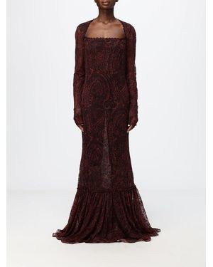 Etro Vestido De Noche Largo Con Estampado Paisley Y Cola - Rojo