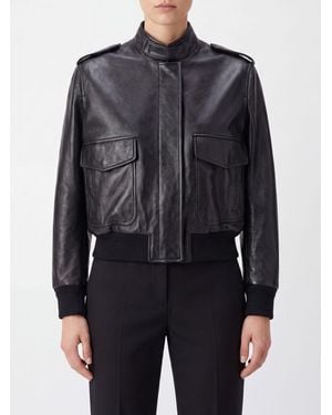 Tom Ford Lambskin Leather Bomber Jacket With High Neck And Epaulettes - Black