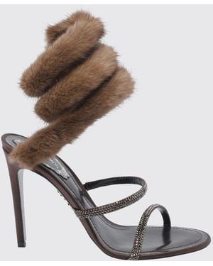 Rene Caovilla Lindsey Satin Sandals With Crystals And Stiletto Heel - Brown