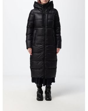 Peuterey Long Quilted Nylon Puffer Coat With A Hood And High Collar - Black