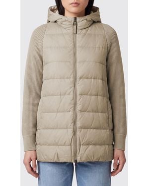 Brunello Cucinelli Short Quilted Nylon Hooded Puffer Jacket With Zip Closure - Natural