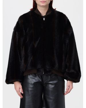 MM6 by Maison Margiela Cropped Faux Fur Jacket With Bomber Collar - Black
