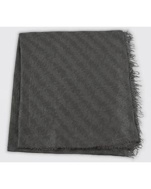 Peserico Rectangular Wool And Cotton Scarf With Fringed Edges - Grey