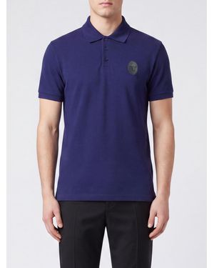 Versace Polo De Manga Corta De Piqué De Algodón Con Parche De Medusa - Azul