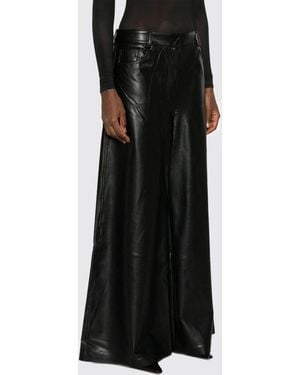 Norma Kamali Wide Leg Faux Leather Palazzo Trousers With Mid-Rise Waist By - Black