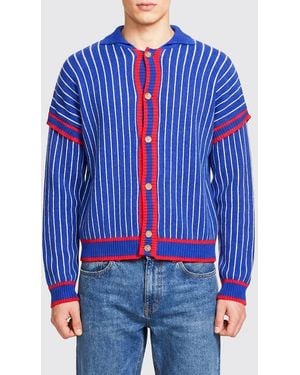 Gcds Striped Logo Cotton Cardigan - Blue