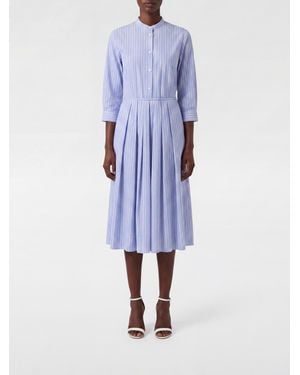 Aspesi Gestreiftes Midi-Hemdblusenkleid Aus Baumwolle Mit Stehkragen - Blau