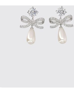 Self-Portrait Bow Drop Earrings With Crystals And Faux Pearls - Metallic