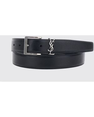Saint Laurent Cassandre Calfskin Leather Belt With Ysl Monogram Buckle - White