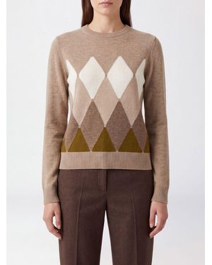 Ballantyne Argyle Pattern 100% Cashmere Crewneck Sweater - Brown