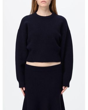 Alaïa Jersey Cropped De Cachemir Con Cuello Redondo Y Hombros Caídos - Azul