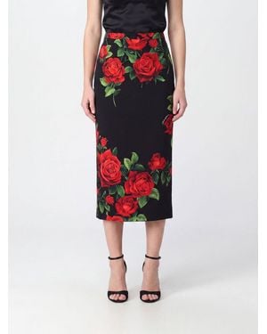 Dolce & Gabbana Dolce &Amp Gabbana Floral-Print Stretch-Silk Pencil Midi Skirt - Red