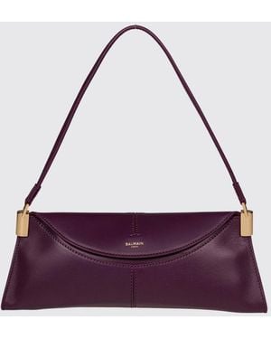 Balmain 64-83 Smooth Calfskin Leather Shoulder Bag With Flap Closure - Purple