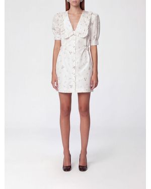 Alessandra Rich Ruffle-Collar Polka-Dot Silk Mini Shirtdress - White