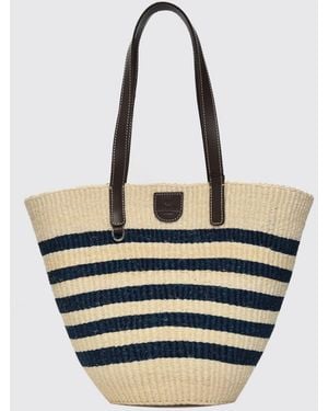 Weekend by Maxmara Striped Woven Raffia Tote Bag - Blue