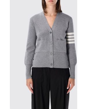 Thom Browne V-Neck Wool Cardigan With 4-Bar Detail - Grey