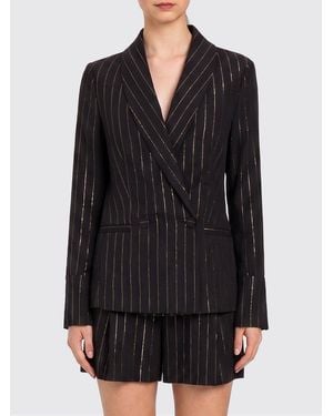 Twinset Pinstriped Cotton Blend Double Breasted Blazer - Black