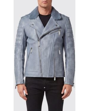 Philipp Plein Snake Leather Biker Jacket - Blue