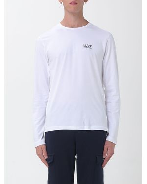 EA7 Slim Fit Stretch Cotton Long-Sleeved T-Shirt With Monogram Print - White