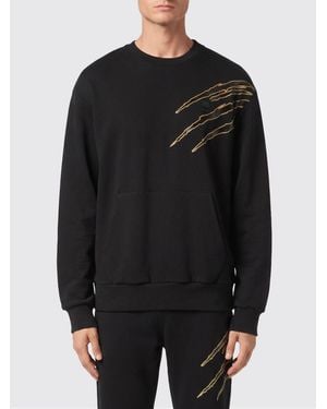 Philipp Plein Contrast Logo Cotton Crewneck Sweatshirt With Dropped Shoulders - Black
