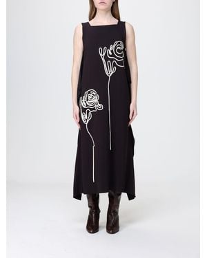Liviana Conti Viscose Libby Midi Dress With Floral Embroidery - White