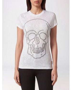 Philipp Plein Slim Fit Cotton T-Shirt With Skull Print And Rhinestones - White