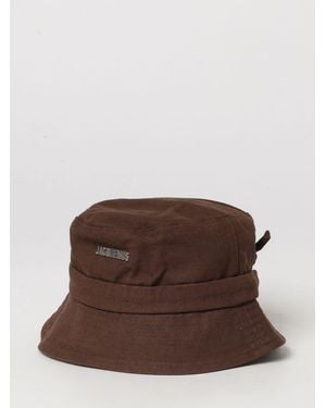Jacquemus Cotton Bucket Hat With Adjustable Drawstring And Metal Logo - Brown