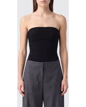 Norma Kamali Off-The-Shoulder Straight Neckline Slim Fit Jersey Bodysuit By - Black