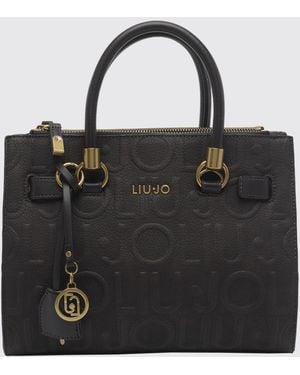 Liu Jo Grained Faux Leather Handbag With Monogram And Logo Charm - Black