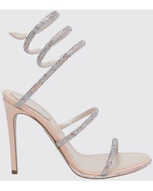 Rene Caovilla Cleo Fabric Sandals With Rhinestones And Spiral Snake Strap - White