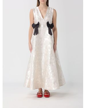Ganni Broccato Jacquard Dress With Removable Bows - White