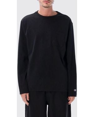 Champion Long-Sleeved Cotton T-Shirt With Patch Pocket - Blue