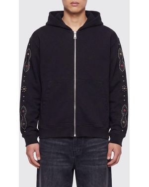 HTC Zip-Up Cotton Hoodie With Stud Embellishments - Blue