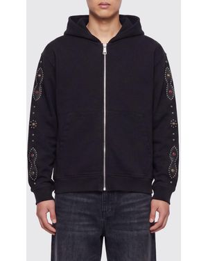 HTC Zip-Up Cotton Hoodie With Stud Embellishments - Blue