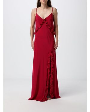 Crida Milano Ibisco Crêpe Maxi Gown With Ruffles And Front Slit - Red