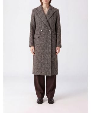 Tagliatore Chevron Long Double-Breasted Wool Blend Coat - Brown